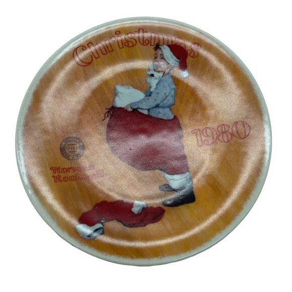 Norman Rockwell Plate Tan Red Christmas Holiday 1960 - Picture 1 of 7